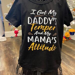 SHEIN Black Tee with Bold White and Gold Text